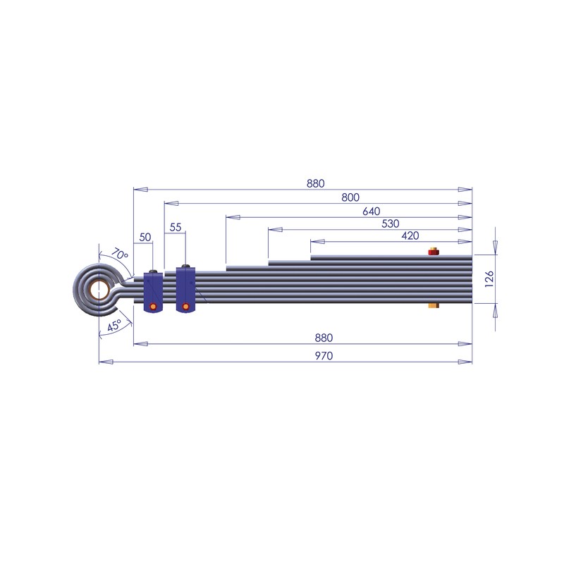 KIT RESSORT DE FLECHE 9 LAMES12T +3 BRIDES EC ECROUS NYLSTOP