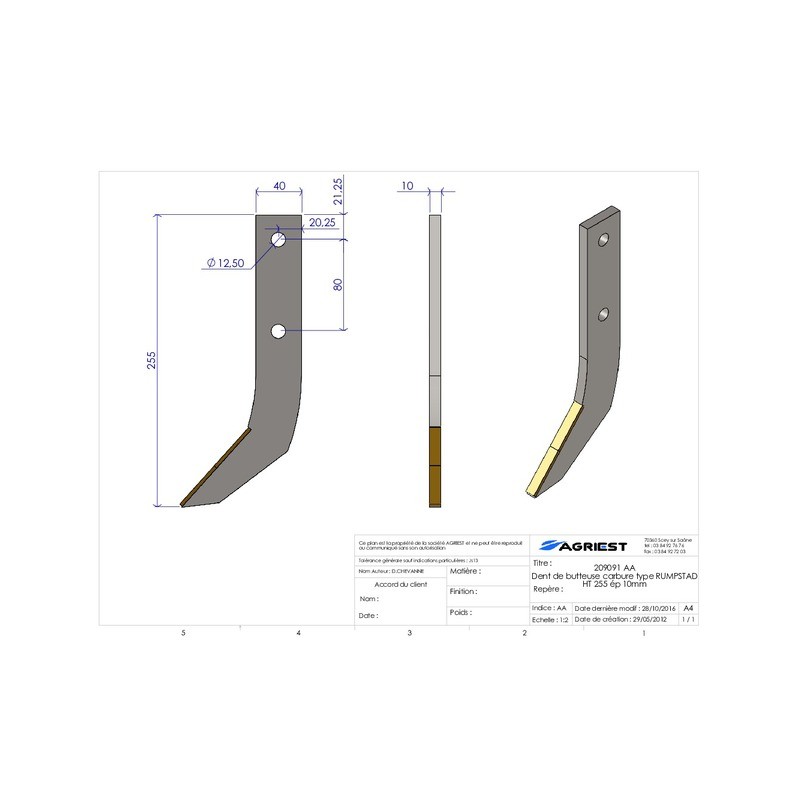 DENT DE BUTTEUSE CARBURE TYPE RUMPTSTAD RS181 EP 10mm