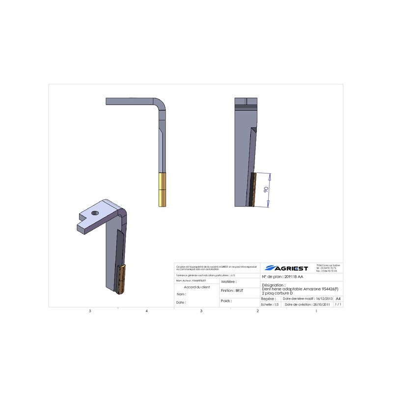 DENT HERSE ADAPTABLE AMAZONE 954426 (F) 2 PLA AQ. CARB D