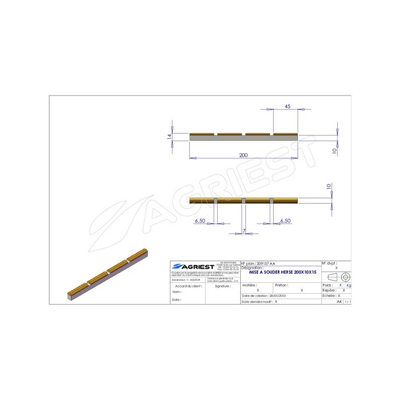 MISE A SOUDER HERSE 200X10X15