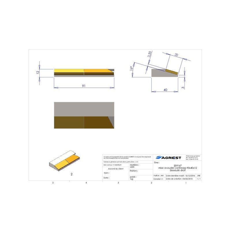 MISE A SOUDER CONTRESEP90X40X12 BISEAUTE D CA ARB