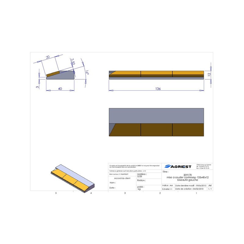 MISE A SOUDER CONTRESEP135X40X12 BISEAUTE G C CARB