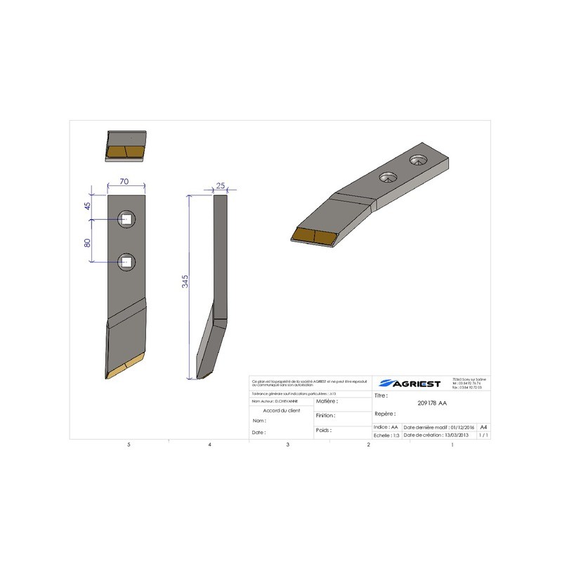 BARRE LAME MICHEL lg 70 EA80 mm gauche CARB N NM