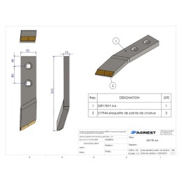 BARRE LAME MICHEL lg 70 EA80 mm gauche CARB N NM
