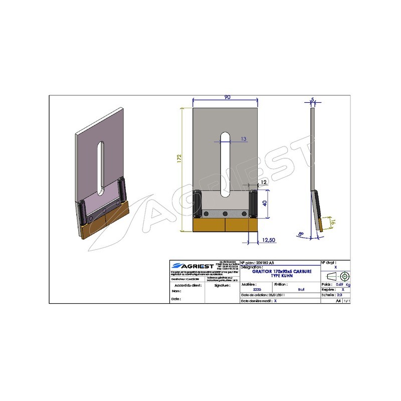 GRATTOIR 170X90X5 CARBURE KUHN 52598910