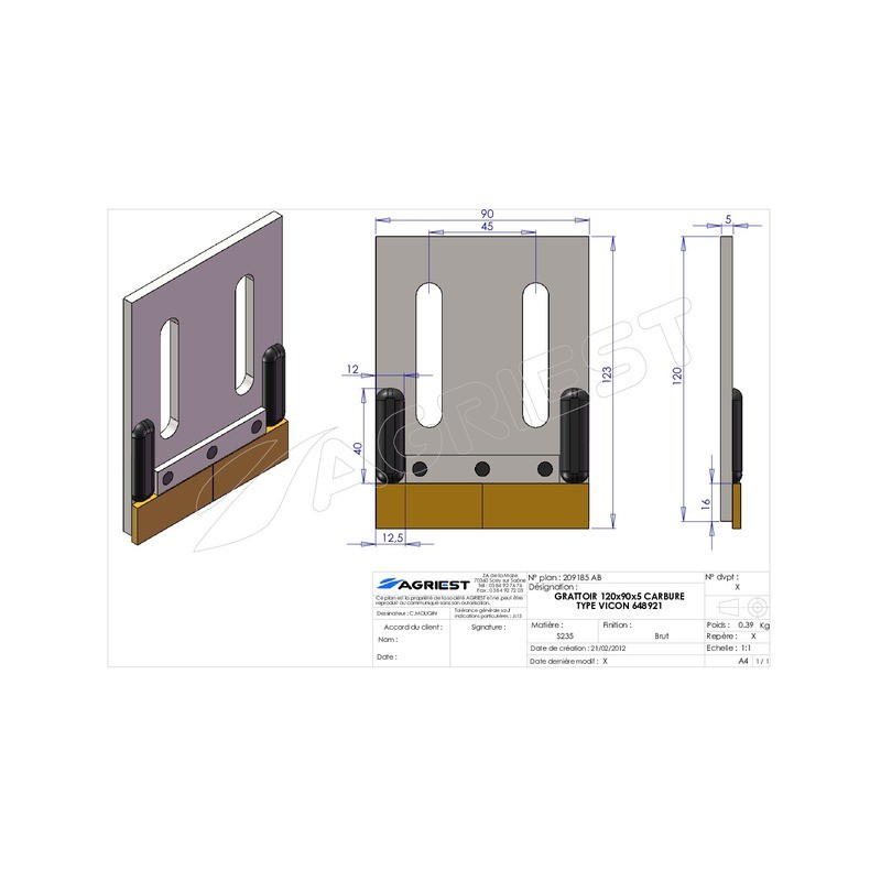 GRATTOIR 120X90X5 CARBURE VICON 648921