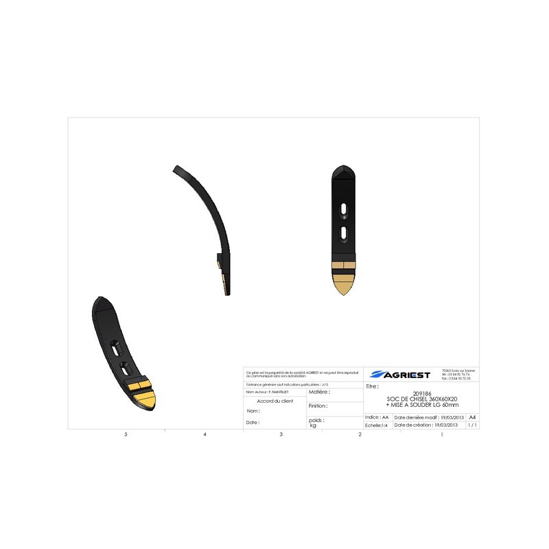 SOC DE CHISEL 360X60X20 EA45-85 Ø12 + MISE A SOUDER CARB