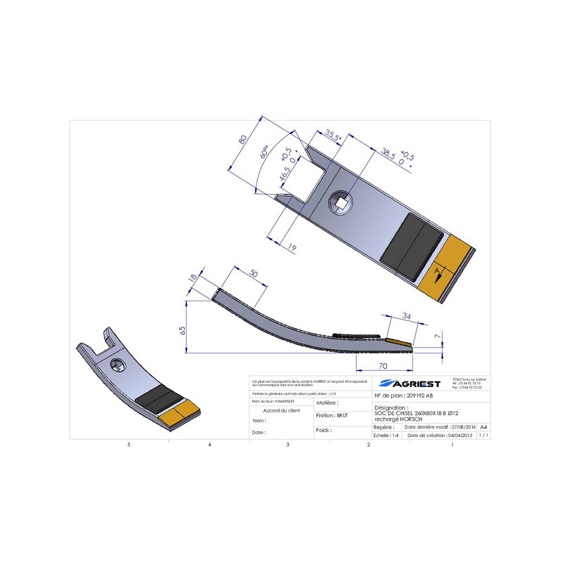 BEC DE DECHAUMAGE 260X80X18 B CARB Horsch 340 0.60.850 rechar