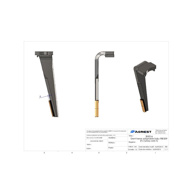 DENT HERSE ADAPTABLE SULKY 980309 (F) 2 PLAQ. CARB G