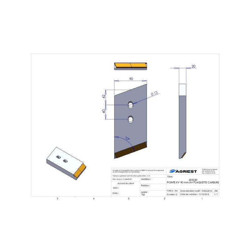 POINTE ADAPTABLE KV CARBURE GAUCHE LG 90mm