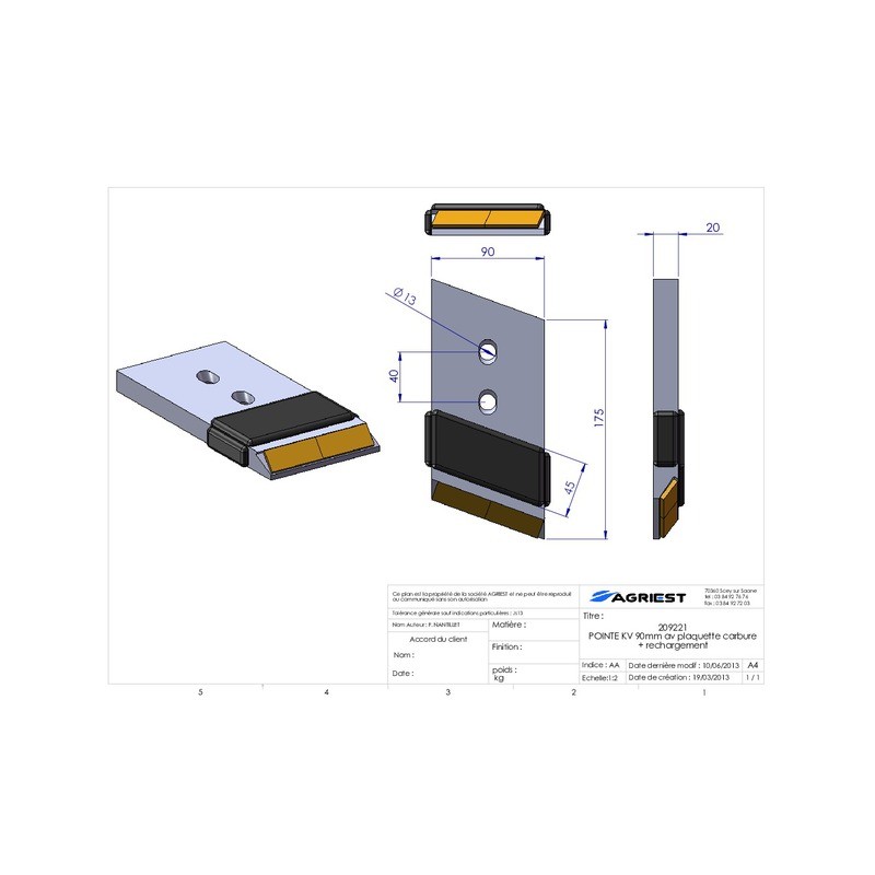 POINTE ADAPTABLE KV CARBURE DROITE LG 90mm RE ECHAR