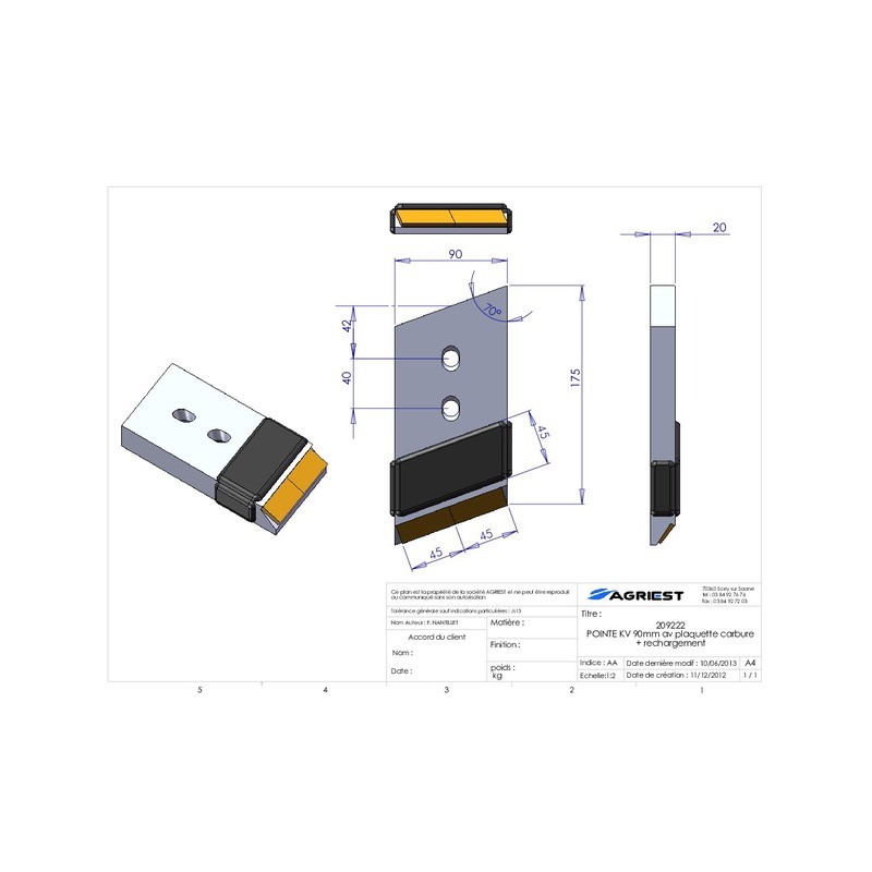POINTE ADAPTABLE KV CARBURE GAUCHE LG 90mm RE ECHAR