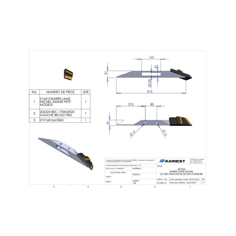 BARRE LAME RAZOL LG 500 EA85 GAUCHE CARBURE