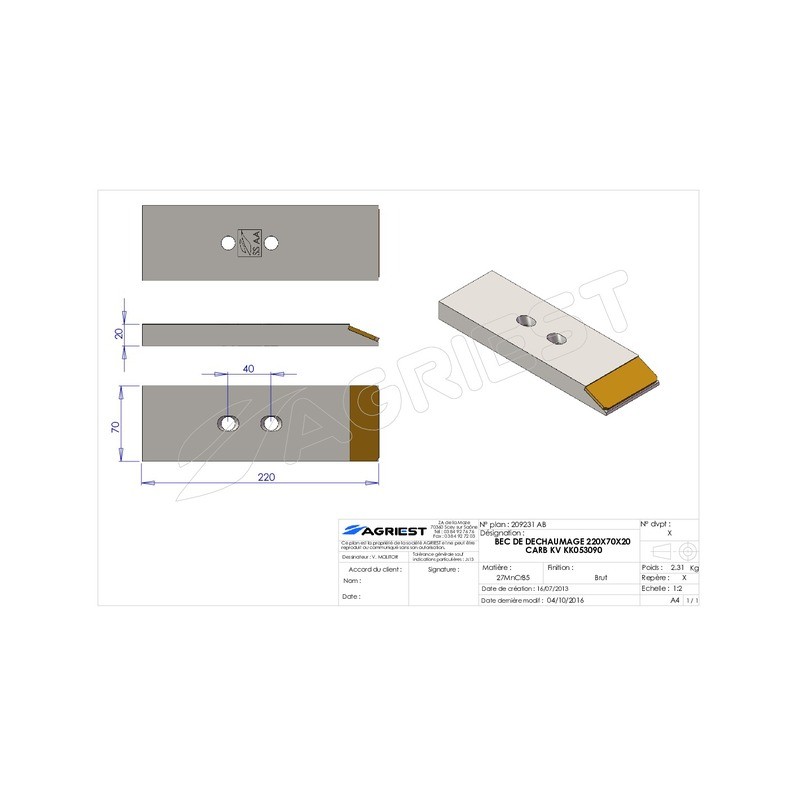 BEC DE DECHAUMAGE 220X70X20 CARB KV KK053090