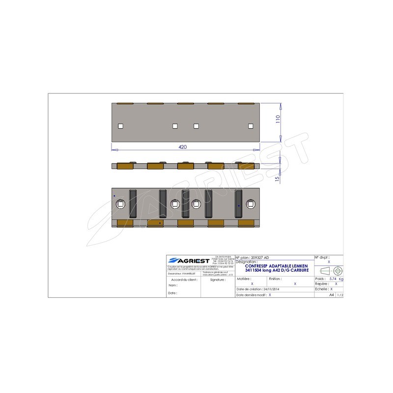 CONTRESEP ADAPTABLE LEMKEN 3411504 long A42 D D/G CARBURE