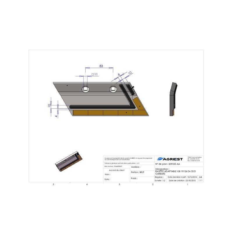 RASETTE ADAPTABLE GB 19125 EA 83 D CARBURE