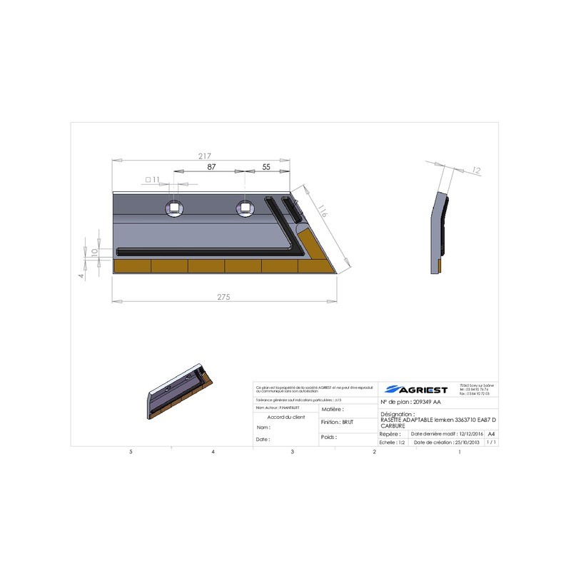 RASETTE ADAPTABLE LEMKEN 3363710 EA 87 D CARB BURE