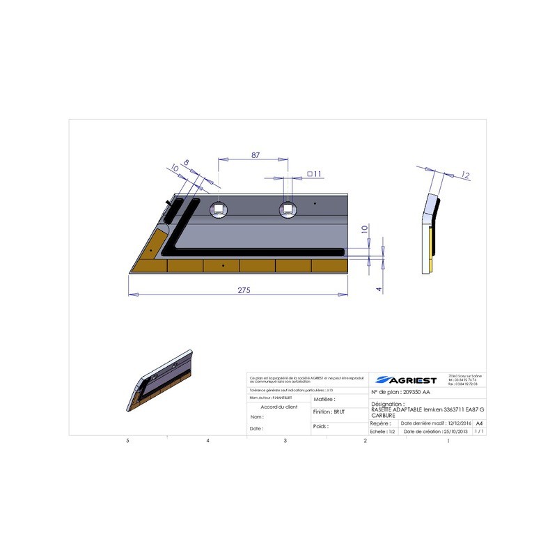 RASETTE ADAPTABLE LEMKEN 3363711 EA 87 G CARB BURE