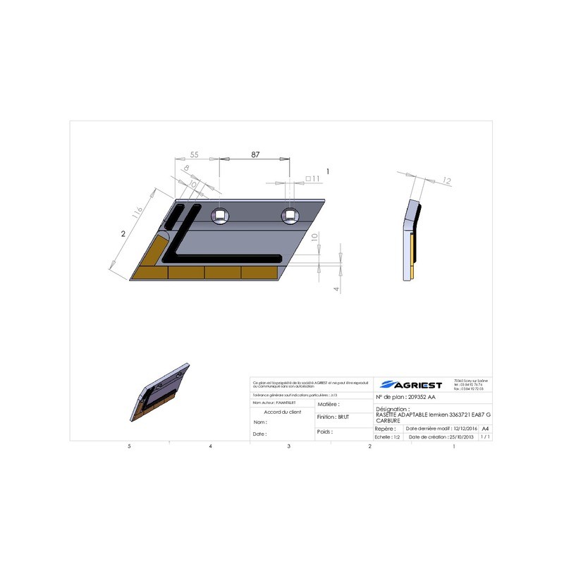 RASETTE ADAPTABLE LEMKEN 3363721 EA 87 G CARB BURE