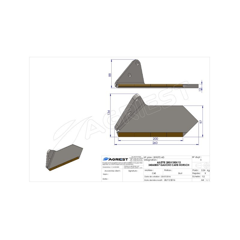 AILETTE ADAPTABLE HORSCH 200X100X12  34060857 CH