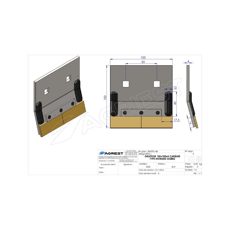GRATTOIR 130X100X5 CARBURE HOWARD 652882