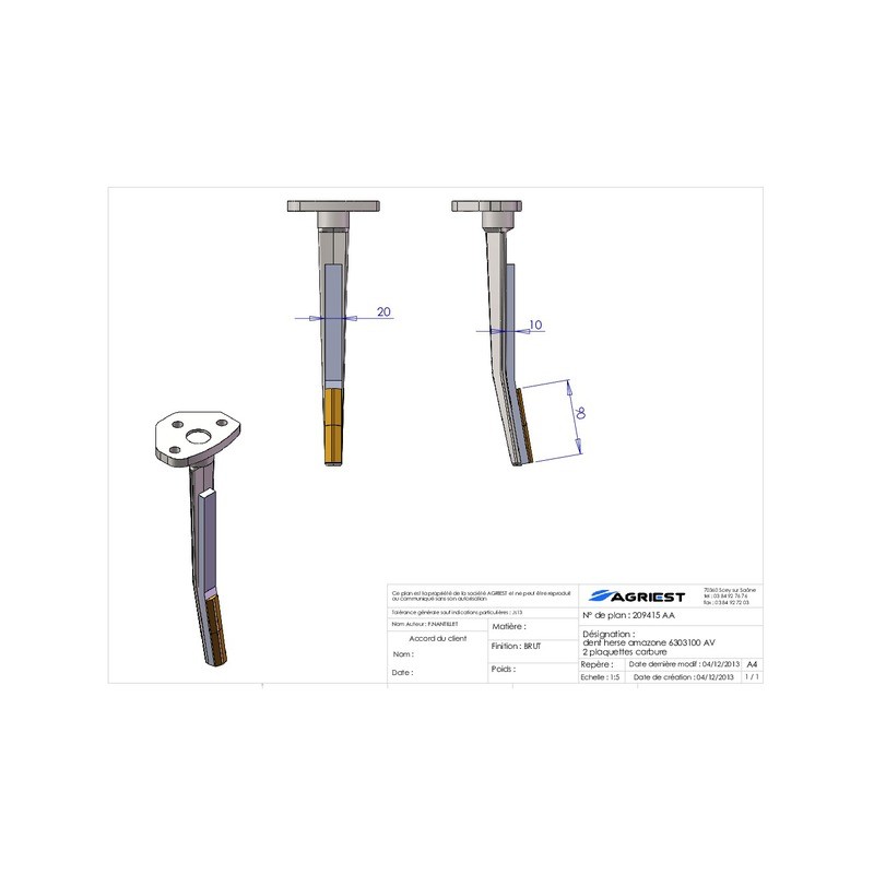 DENT HERSE ADAPTABLE AMAZONE 6303100 (AV) 2 P PLAQ. CARB