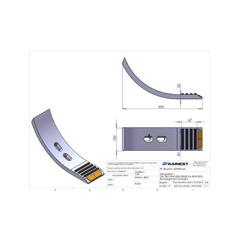 SOC DE CHISEL 420X100X20 EA45-85 Ø12 RECHAR. 4 BANDES