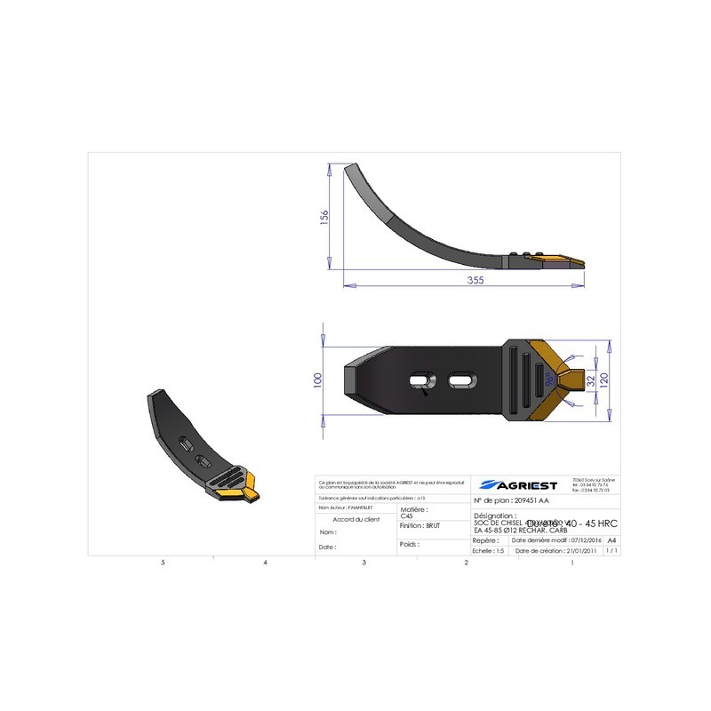 SOC DE CHISEL 410X120X20 V EA45-85 Ø12 RECHAR R CARB.
