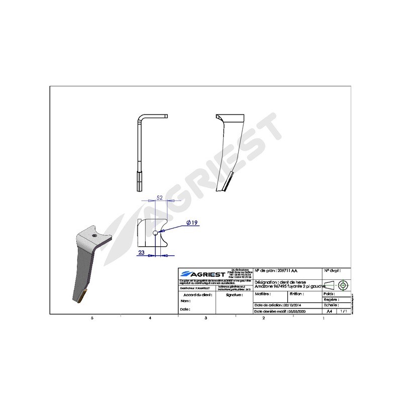 DENT HERSE ADAPTABLE AMAZONE 967495 (F) ea140 0 2PLAQ CARB G