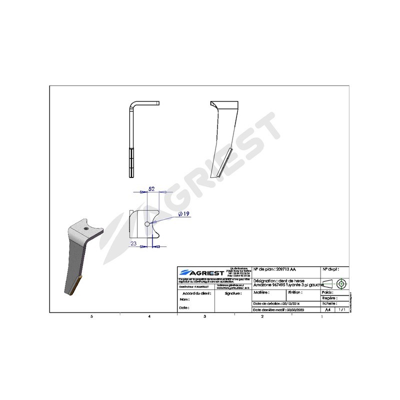 DENT HERSE ADAPTABLE AMAZONE 967495 (F) ea140 0 3PLAQ CARB G