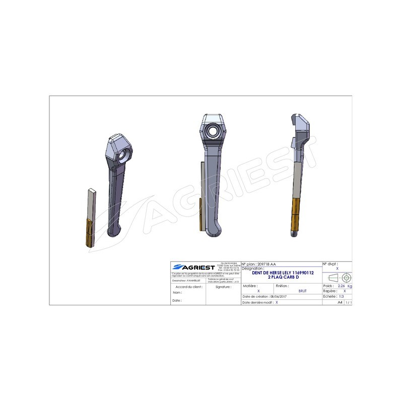 DENT HERSE ADAPTABLE LELY 116990112 (N) 2 PLA AQ. CARB D