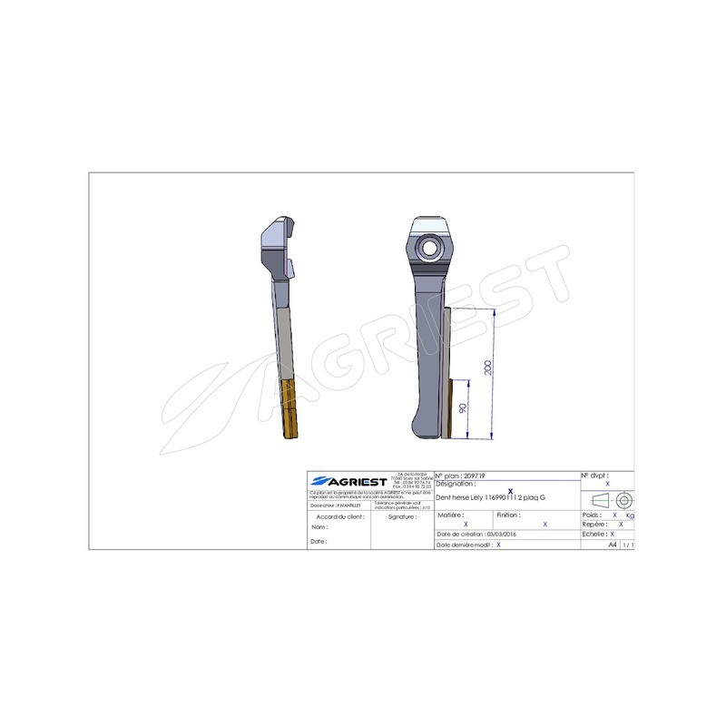 DENT HERSE ADAPTABLE LELY 116990111 (N) 2 PLA AQ. CARB G