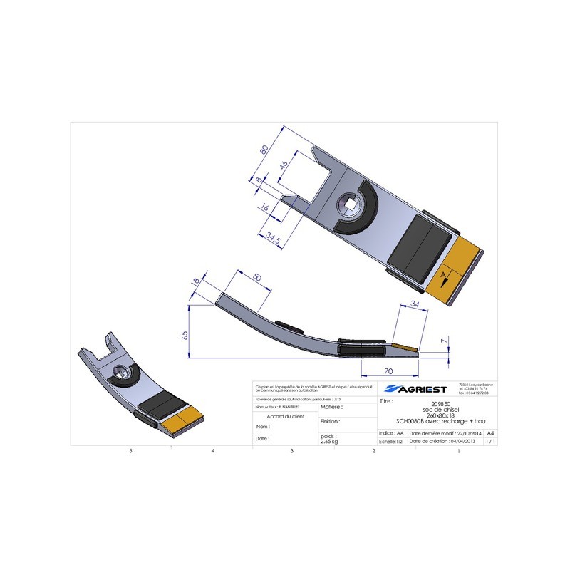 BEC DE DECHAUMAGE 260X80X18 B CARB Horsch rec charg trou