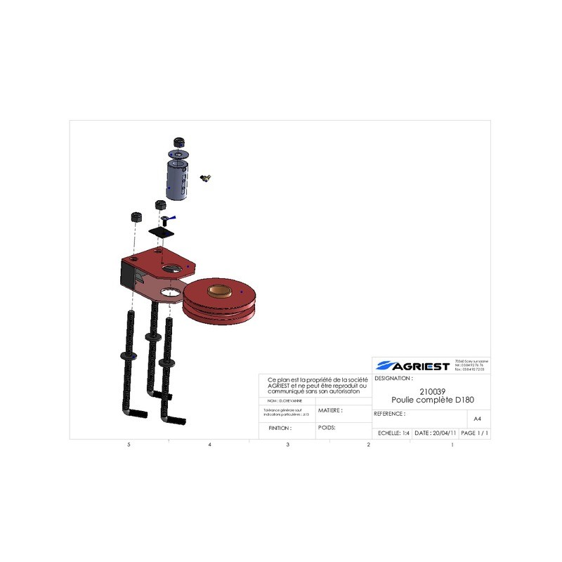 POULIE COMPLETE Ø 180 CU (AVEC CARTER)