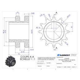 TYP 38N PIGNON 12 DENTS PAS 25.4 DUPL