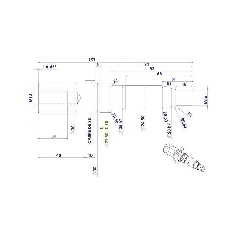 AXE Ø30 (QV) LG UTIL 48 AR 10652