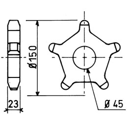 PIGNON 80X12 5 DENTS ALESAGE 45