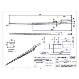 DENT DE FOURCHE Ø36 LG 880 M22X1.5 PROFIL H C