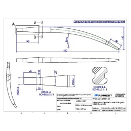 DENT DE FOURCHE Ø38 LG 660 M22X1.5 COURBEE