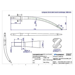 DENT DE FOURCHE Ø38 LG 770 M22X1.5 COURBEE