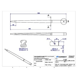 DENT DE FOURCHE Ø36 LG 800 PERCEE Ø12