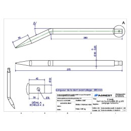 DENT DE FOURCHE Ø30/22 LG 570 PLIEE PERCEE Ø8 HORIZONTAL