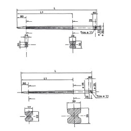 DENT DE FOURCHE Ø35/22 LG 820 PERCEE Ø11 PROF