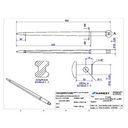 DENT DE FOURCHE Ø35/22 LG 820 PERCEE Ø11 PROF