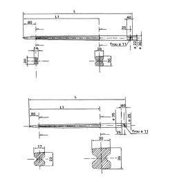 DENT DE FOURCHE Ø30/22 LG 820 PERCEE Ø11 PROF