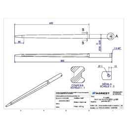 DENT DE FOURCHE Ø35 LG 850 PERCEE Ø11