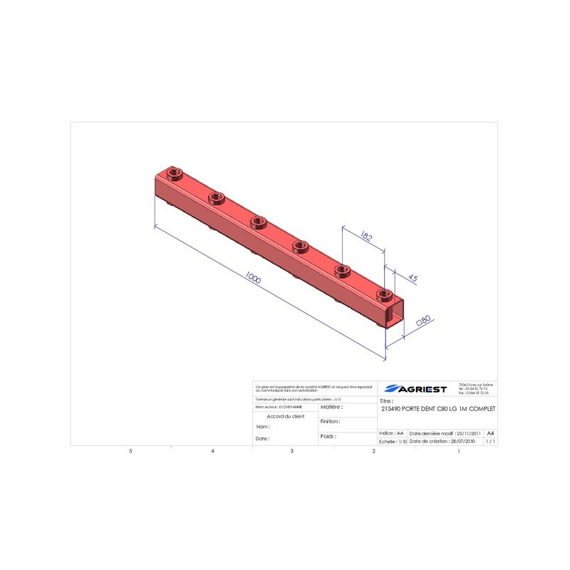 PORTE DENT LG 1000 6 BAG E800  C 80X80X5 TYPE FAU-AGRAM 1200