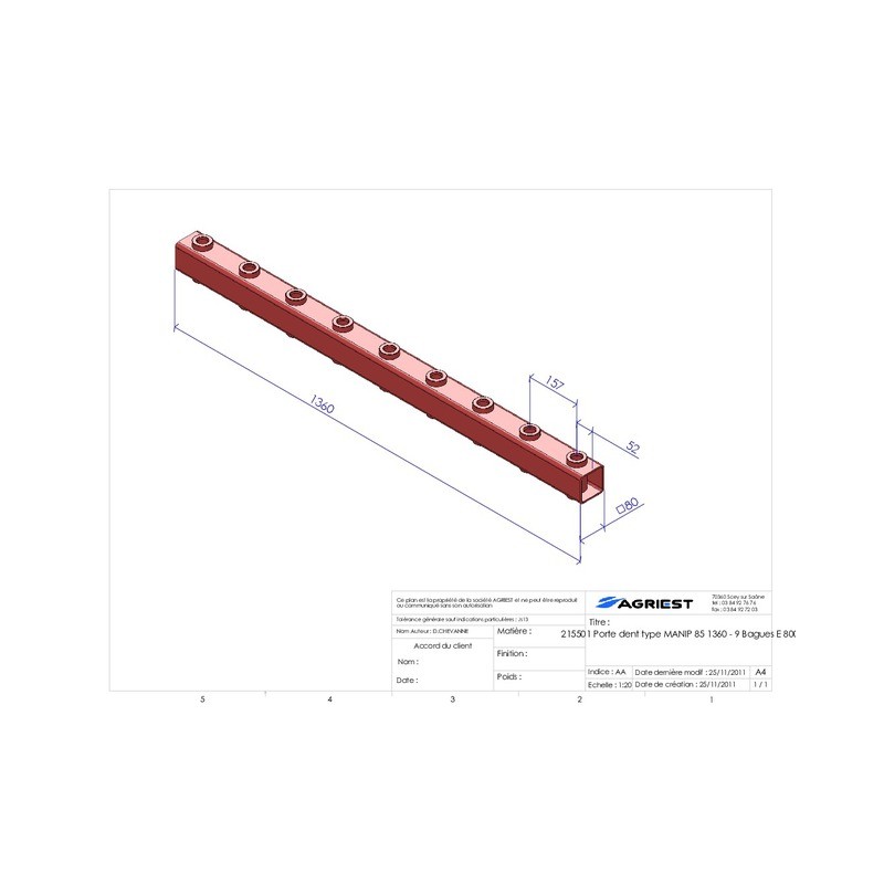 PORTE DENT LG 1360 9 BAG E800  C 80X80X5 TYPE MANIP 85
