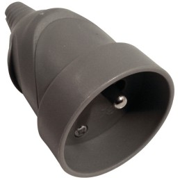 FICHE FEMELLE PLASTIQUE 10/16A GRIS 2P+T SORTIE DROITE