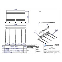 PIC BOTTE AP 1400 AVEC 5 DENTS Ø42 LG 1100 CL L
